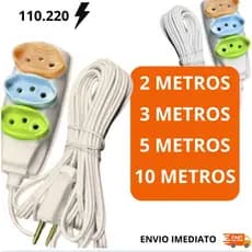Extensão Elétrica 10 METROS Bivolt - Tomadas Tripolares Coloridas COR BRANCA