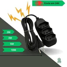 Extensão Elétrica 10 Metros - Bivolt 110/220 Tomada Tripolares Preta Resistente