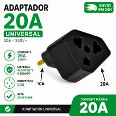 Adaptador de Tomada Benjamin 20A Pino Maciço Bob Resistente