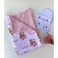 Kit manta touca e luvas personalizados com nome do bebê menino e menina | Varias estampas | Envio Rápido