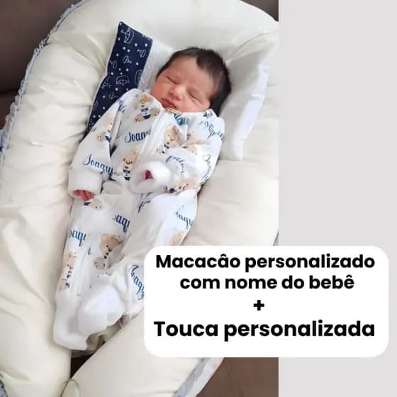 Macacão Bebê Personalizado com Nome e Estampa | Primeira roupinha RN| Touca Grátis