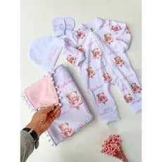 Saida maternidade personalizada com nome  Kit RN com manta e macacão Varias estampas