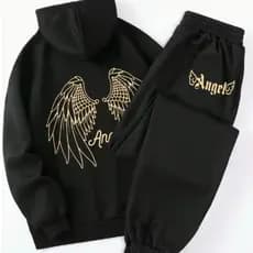 Conjunto Moletom agasalho blusa de frio Canguru Calça Moletom Asas Angel Moda Streetwear Algodão Confortável Casual