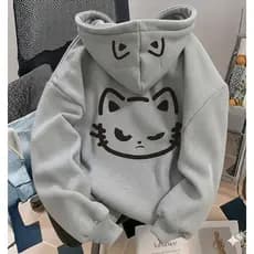 Moletom Canguru Gatinho Orelinhas no Capuz Tedência Cats Bolso Frontal e Capuz Estampa Y2k Fofa