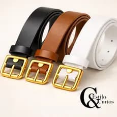 Kit 3 Cintos Femininos casual basico Fivela Dourada Cinto Fino Moda Feminina Preto Branco Caramelo