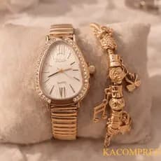 Kit Relógio de Quartzo feminino Modelo Cobra Com Pulseira Berloque Design Requintado e pulseira retrátil luxuosa