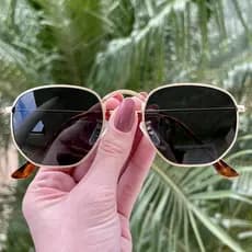 Óculos De Sol Hexagonal Masculino e Feminino Com Proteção UV400 Armação de Metal Inoxidável