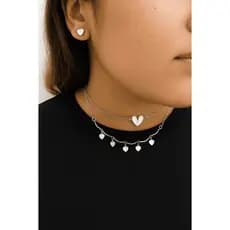 Kit Colar Choker e Brinco Feminino Pingente de Coração