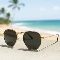 Óculos De Sol Hexagonal Masculino e Feminino Com Proteção UV400 Armação de Metal