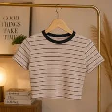 BLUSA CROPPED LISTRADA  RIBANA CANELADA PREMIUM  TAMANHO UNICO