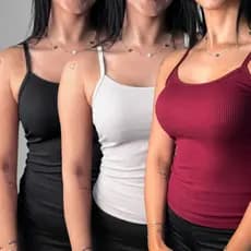 KIT 3 PEÇAS REGATA FEMININA ALCINHA CANELADA - MODA VERÃO