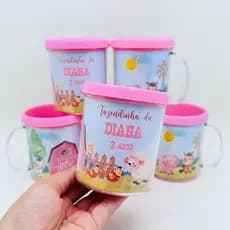 25 a 40 Lembrancinhas Fazendinha rosa – caneca personalizada para Festa Infantil