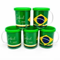 25 a 50 Lembrancinhas Personalizada Futebol Brasil | Caneca Infantil para Festa | Nome e Idade