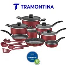 Jogo Panelas Tramontina Turim 12 Peças Antiaderente Vermelho