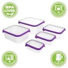 Jogo 5 Potes Helsim 500ml, 1, 2, 3 e 5L Microondas e Freezer