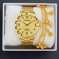 Relógio Feminino Dourado Banhado a Ouro 18k  + Pulseira dourada