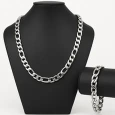 Kit Corrente prata 925 masculina + Pulseira aço inoxidável 3x1