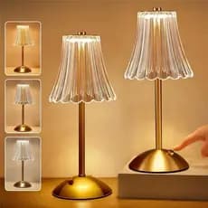 Abajur Recarregável de Mesa dourado Aço inoxidável Luz Touch sem fio LED Luminária de mesa P/quarto-TOP