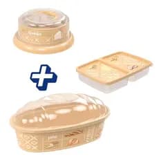 Porta Pão + Queijeira + Porta Presunto e Queijo - Plasútil