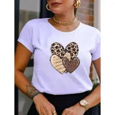 feminina oversized streetwear camiseta manga curta coracoes estampados animal print aesthetic