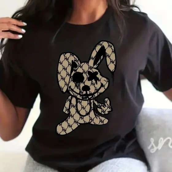 Camiseta Con Cuello Redondo Y Estampado De Conejo, Camiseta Informal De Manga Corta Para El Verano, Ropa De Womeb