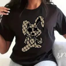 Camiseta Con Cuello Redondo Y Estampado De Conejo, Camiseta Informal De Manga Corta Para El Verano, Ropa De Womeb