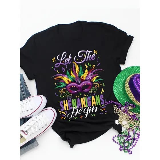 Camiseta Feminina De Manga Curta E Gola Redonda Com Estampa De Máscara "A Wonderful Life Begins Now" Do Carnaval