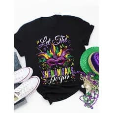 Camiseta Feminina De Manga Curta E Gola Redonda Com Estampa De Máscara "A Wonderful Life Begins Now" Do Carnaval