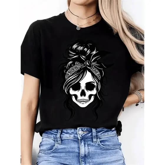 camiseta unissex oversized streetwear estampa esqueleto mulher com turbante gothic algodão