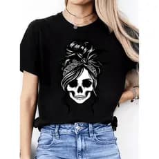 camiseta unissex oversized streetwear estampa esqueleto mulher com turbante gothic algodão