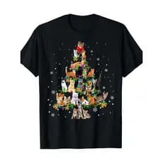 Camiseta Unissex, Casual E Festiva De Algodão Com Estampa Natalina De Gatos Formando Uma Árvore De Natal.