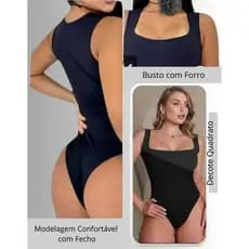 Body Feminino Collant Regata Decote Quadrado Sem Bojo Com Forro Duplo Blogueira Elegante Liso Verão