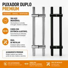 100cm Puxador Duplo Inox com Distância entre Furos Ajustável Para Portas De Madeira Vidro e Metal