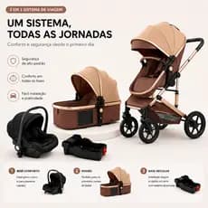 Carrinho De Bebe 3 Em 1 Bege Com Dourado Travel System