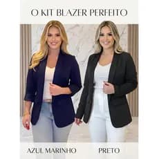 Kit 2 Blazer Feminino Casual Alfaiataria Longo Slim Moderno Dia a Dia Universidade Jovem
