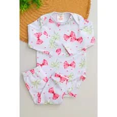 Conjunto Térmico Menina Bebê Infantil Pagão Longo Laços Quentinho Inverno