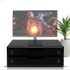 Suporte de Monitor de Madeira com 2 Gavetas Preto