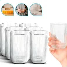 Jogo De Copos 6 Peças De Vidro Cameratta Canelado 420ml Suco Agua