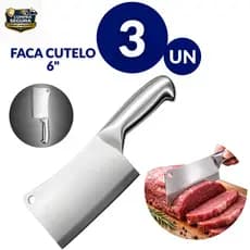 Kit Cutelo 6 Aço Inox Corte Pesado Alta Performance Cozinha Corte Firme 27 cm