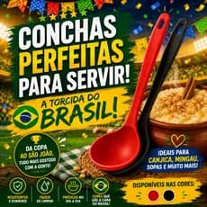 Concha de Silicone Canjica Mingau São João Uso Diário 29cm Antiaderente Cozinha Preta Vermelha