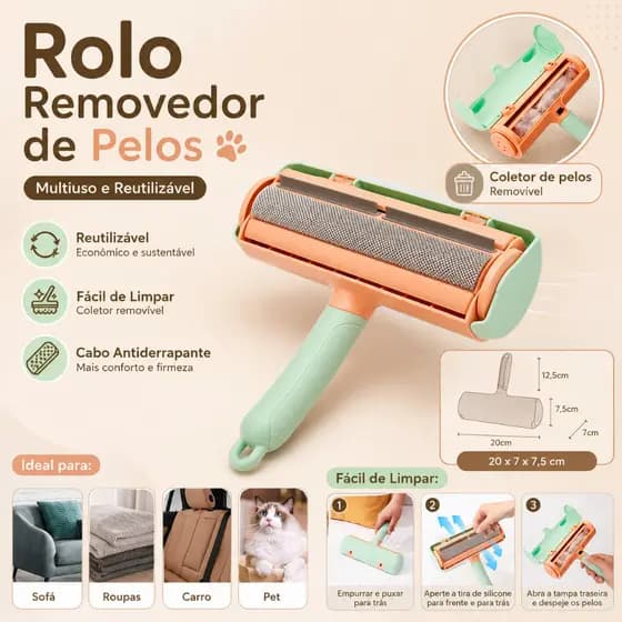 Rolo Removedor De Pelos Pet Reutilizável Escova Tira Pelo Sofá Roupa Cama Carro Multiuso