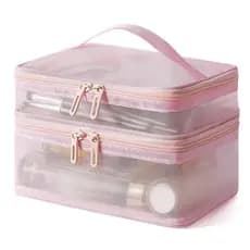 Necessaire Camada Divisória Dupla Organizador Cosmetico Transparente Portátil Grande Capacidade