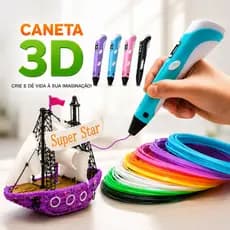 Caneta Impressora 3D Infantil e Adulto Tela LCD Recarregável Kit com Filamento PLA ABS Caneta Mágica