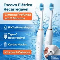 Kit 2 Escova Elétrica Recarregável Type-C | IPX7, Cerdas Macias, Limpeza Profunda para Adulto e Criança