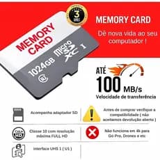 Cartão De Memória pra Celular MicroSD 128GB 256GB 512GB 1TB 2TB Cartão para Câmera de Segurança
