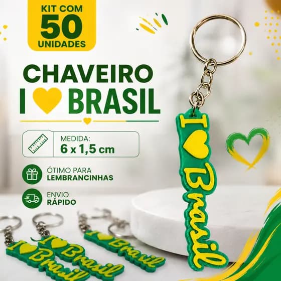Kit 50 Chaveiros I Love Brasil Lembrancinha Brinde Festa Atacado