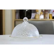 Queijeira de Cristal Martelado com Tampa e Fio de Ouro Petra 19,5cm x 13cm - Lyor