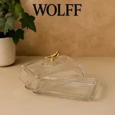 Manteigueira Retangular com Tampa Golden Bird 18cm x 10cm x 9cm Cristal Ecológico - Wolff