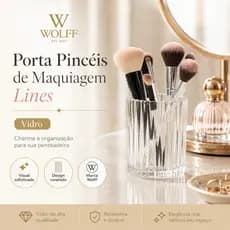 Porta Pinceis de Maquiagem  Lines 8cm x 8cm x 10cm Vidro – Wolff