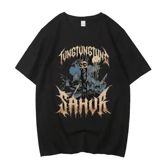 Tung Sahur Algodão Camiseta Masculina Confortável Roupas Coreanas anime Pastel streetwear Gráfico Cultura Pop Vintage